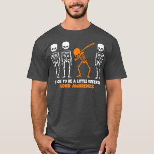 Skeleton Oranje Lint ADHD-bewustzijn Halloween T-shirt