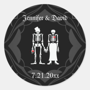 Skeleton paar Bewaar de datum Sticker Labels