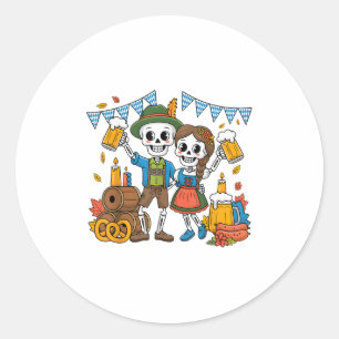 Skeleton Paar Kostuum - Bier Pretzel Sausage _1 Ronde Sticker