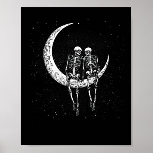 Skeleton paar op maan plezier Halloween kostuum Ma Poster