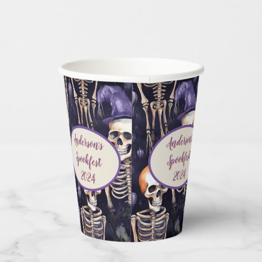 Skeleton Paarse aangepaste Halloween papieren beke Papieren Bekers (Rechts)