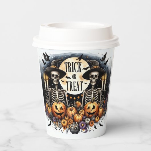 Skeleton Paper Cups for Spooky Drinks Papieren Bekers (Achterkant)