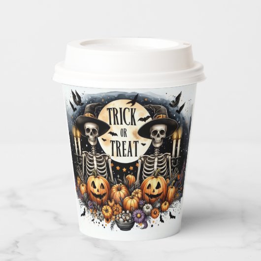 Skeleton Paper Cups for Spooky Drinks Papieren Bekers (Voorkant)
