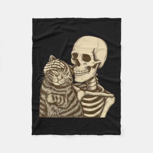 Skeleton Petting Cat Cute Halloween Men Boys  Fleece Deken (Voorkant)