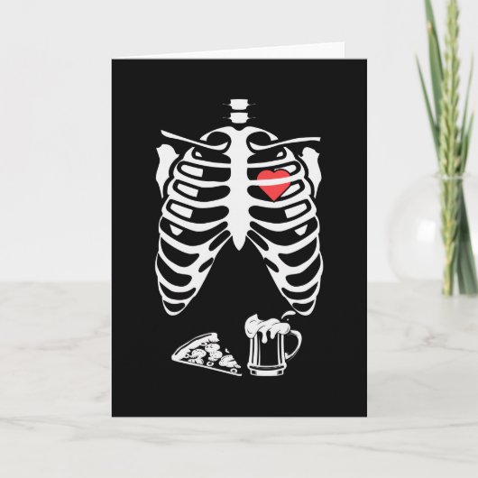 Skeleton Pizza Beer Funny Halloween Kaart (Voorkant)