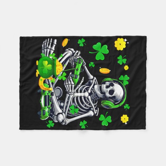 Skeleton Playing Game Gamer St. Patrick's Day Sham Fleece Deken (Voorkant (Horizontaal))
