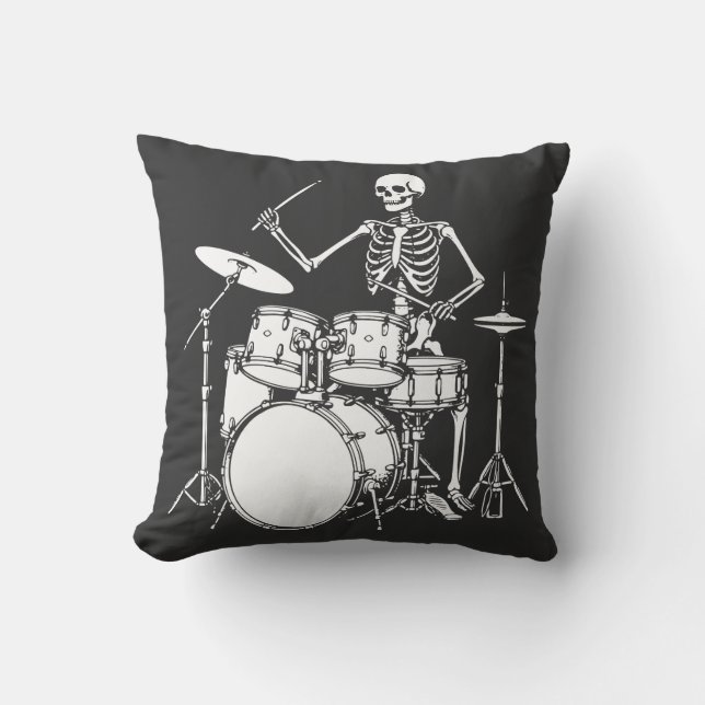 Skeleton plays the drums in rock band kussen (Voorkant)