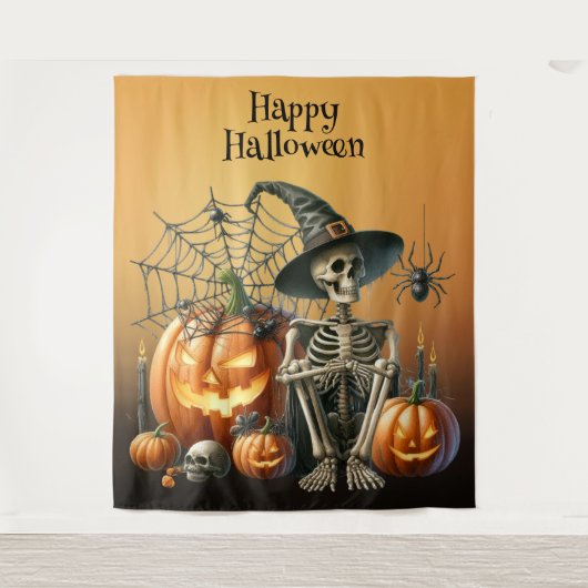 Skeleton pompoenen Halloween Achtergrond Wandkleed (Voorkant)