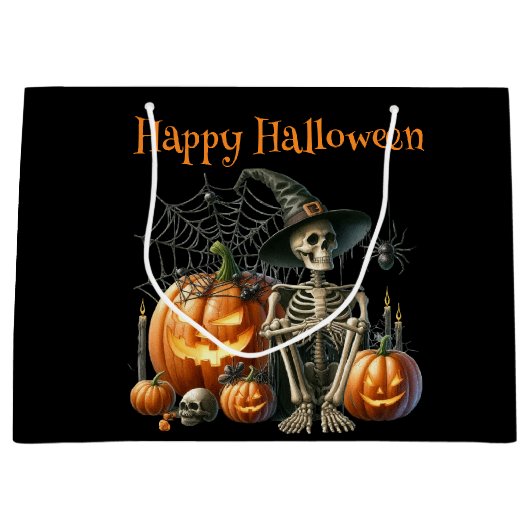 Skeleton pompoenen Halloween geschenkzak Groot Cadeauzakje (Voorkant)
