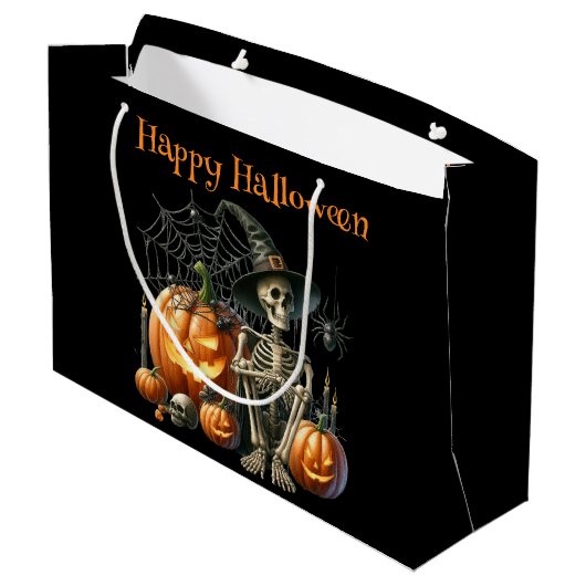 Skeleton pompoenen Halloween geschenkzak Groot Cadeauzakje (Achterkant Gekanteld)