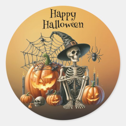 Skeleton pompoenen Halloween Sticker (Voorkant)