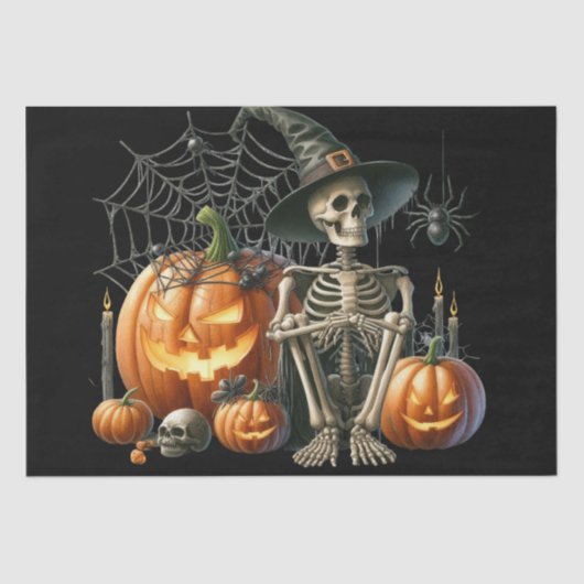 Skeleton pompoenen Halloween Tissue Paper Tissuepapier (Voorkant)
