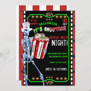 Skeleton Popcorn Eyeball Halloween Movie Night Kaart