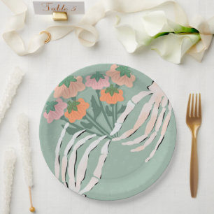 Skeleton Pumpkin Bouquet Halloween Vrijgezellenfee Papieren Bordje