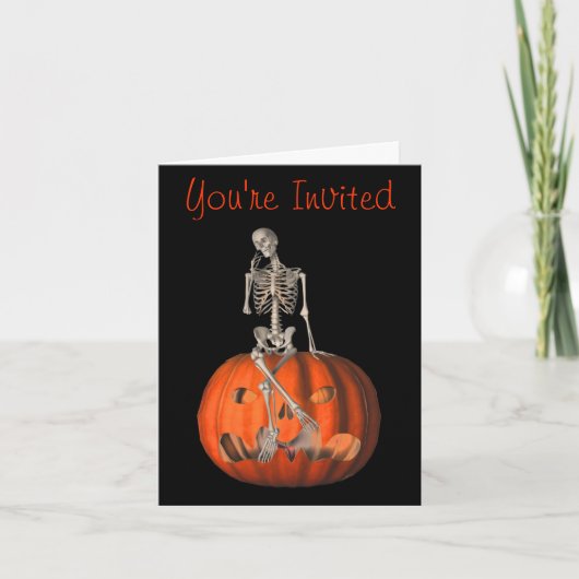 Skeleton Pumpkin Halloween Funny Party Uitnodiging (Voorkant)