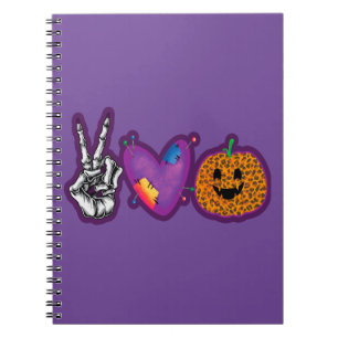 Skeleton Pumpkin Peace Love Halloween Notitieboek