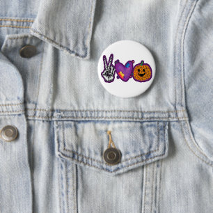 Skeleton Pumpkin Peace Love Halloween Ronde Button 5,7 Cm