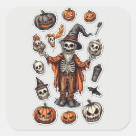 Skeleton & Pumpkin Stickers – Spooky Halloween Dec