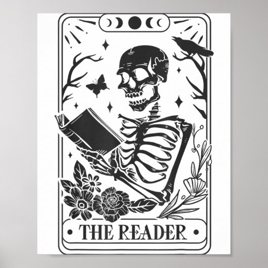 Skeleton Reading Book Lover Funny The Reader Tarot Poster (Voorkant)