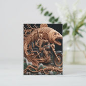 Skeleton reed zijn helikopterfiets over het pad briefkaart (Staand voorkant)