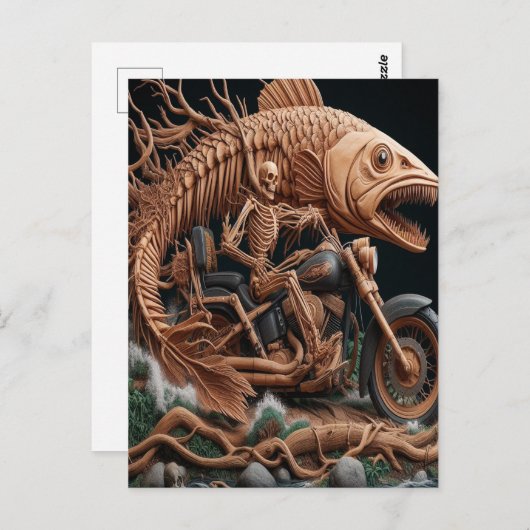 Skeleton reed zijn helikopterfiets over het pad briefkaart (Voorkant / Achterkant)