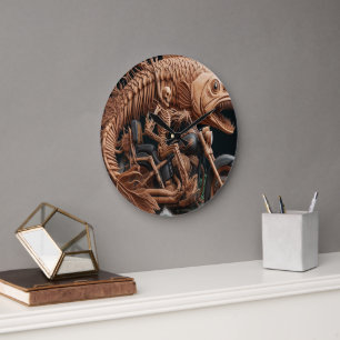 Skeleton reed zijn helikopterfiets over het pad grote klok