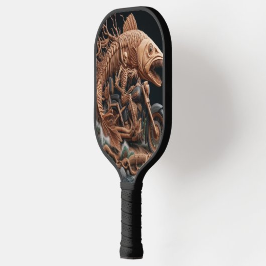 Skeleton reed zijn helikopterfiets over het pad pickleball paddle (Links)