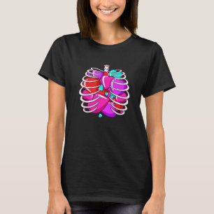 Skeleton Rib Cage Heart Valentijnsdag Cute Love B T-shirt