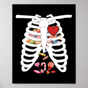 Skeleton Rib Cage X-ray Snoep Grappig Halloween Ko Poster