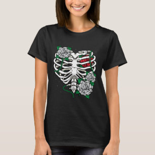 Skeleton rib kooi met bloemen Halloween Xray Skel T-shirt