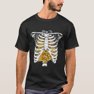 Skeleton rib kooi met pizza's Happy Halloween Day T-shirt