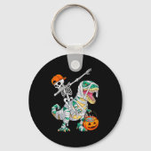 Skeleton Riding Dancing Dab Dinosaur T Rex Hallowe Sleutelhanger (Voorkant)