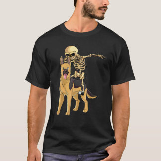 Skeleton Riding German Shepherd Lazy Halloween Cos T-shirt