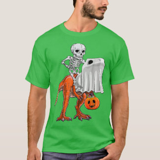 Skeleton Riding Ghost Dinosaur T re Halloween Funn T-shirt