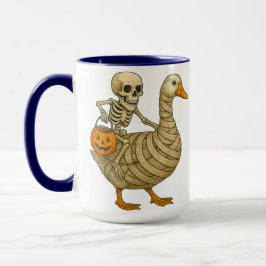 Skeleton Riding Mom Goose Halloween Funny Pumpkin Mok