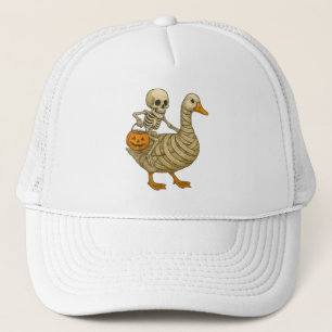 Skeleton Riding Mom Goose Halloween Funny Pumpkin Trucker Pet