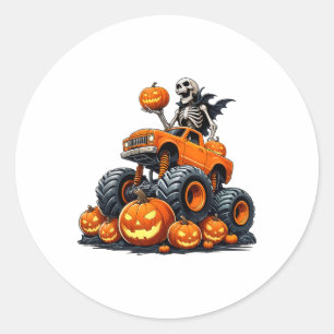 Skeleton Riding Monster Truck Halloween Pumpkin Ki Ronde Sticker