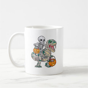 Skeleton Riding Mummy Dinosaur Halloween Fun Koffiemok