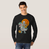 Skeleton Riding Mummy Dinosaur Rex Halloween  Pump T-shirt (Voorkant volledig)