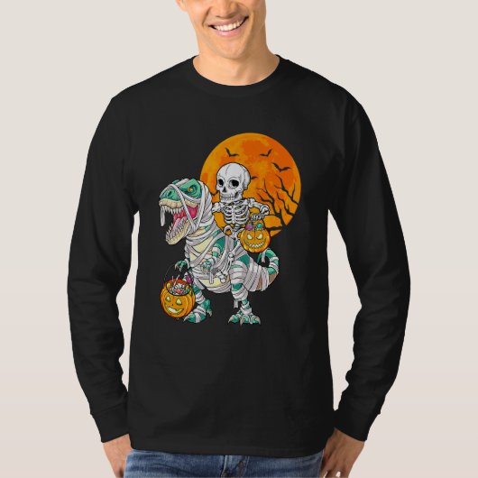Skeleton Riding Mummy Dinosaur Rex Halloween  Pump T-shirt (Voorkant)