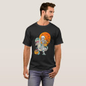 Skeleton Riding Mummy Dinosaur Rex Halloween  Pump T-shirt (Voorkant volledig)