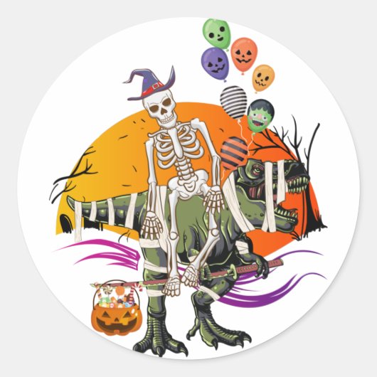 Skeleton Riding Mummy Dinosaur Ronde Sticker (Voorkant)