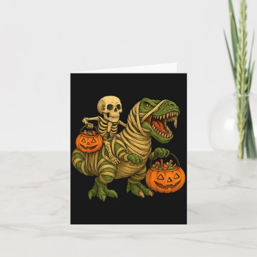 Skeleton Riding Mummy Dinosaur T Rex Halloween Fun Kaart (Voorkant)