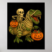 Skeleton Riding Mummy Dinosaur T Rex Halloween Fun Poster (Voorkant)