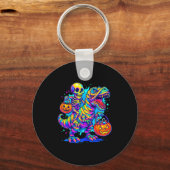 Skeleton Riding Mummy Dinosaur T Rex Halloween Fun Sleutelhanger (Voorkant)