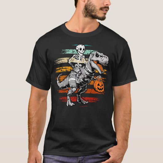 Skeleton Riding Mummy Dinosaur T rex Retro Hallowe T-shirt (Voorkant)