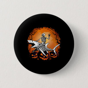 Skeleton Riding Shark Lazy Halloween Costume Funny Ronde Button 5,7 Cm