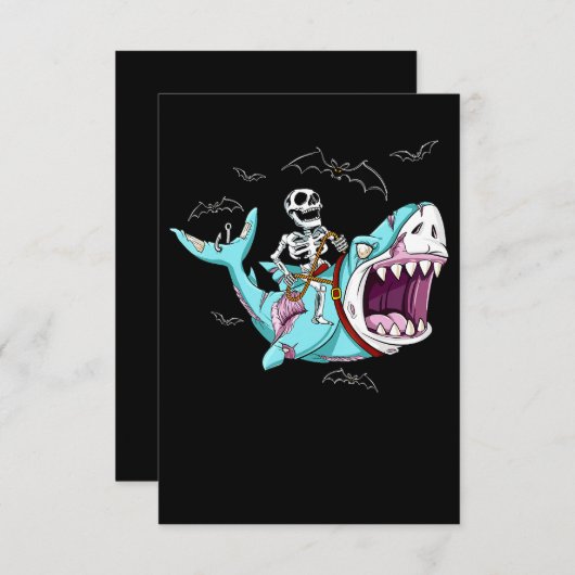 Skeleton Riding Zombie Shark Funny Halloween Gift Kaart (Voorkant / Achterkant)