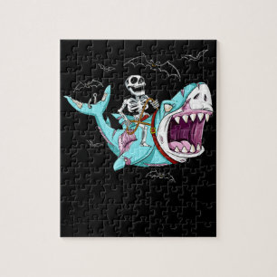 Skeleton Riding Zombie Shark Funny Halloween Gift Legpuzzel