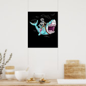 Skeleton Riding Zombie Shark Funny Halloween Gift Poster (Keuken)
